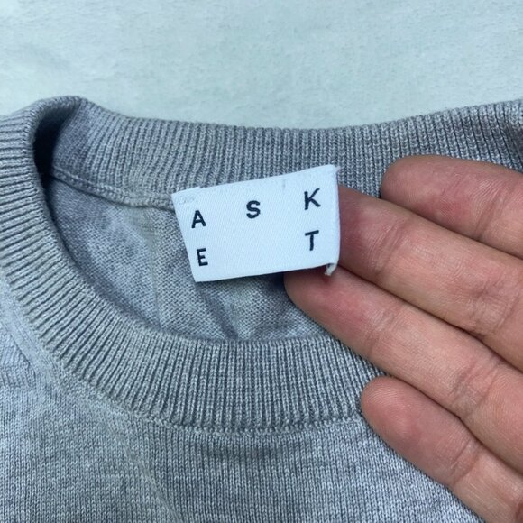 ASKET The Cotton Sweater Men Size M Short Grey Melange 100% Organic Cotton - Picture 3 of 7